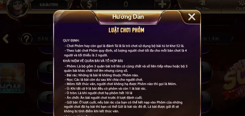 Nội dung trò chơi Phỏm Sunwin